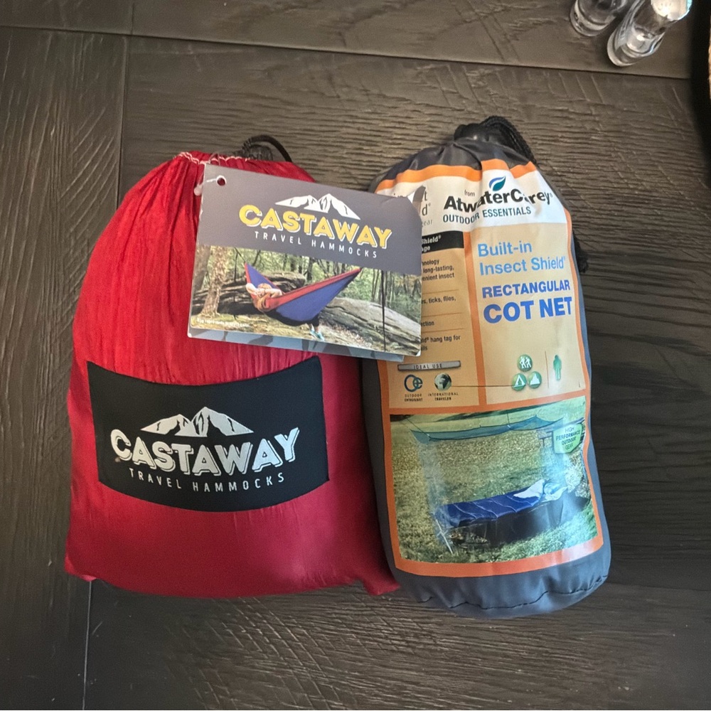 Castaway Red Travel double Hammock with Insect Net both new, never used